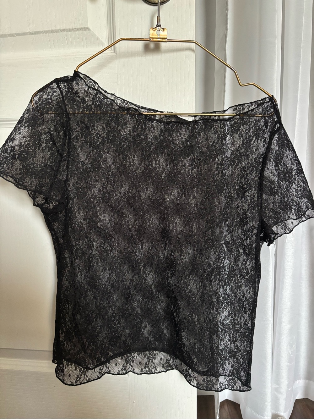 Delicate Black Lace Short-Sleeve Blouse